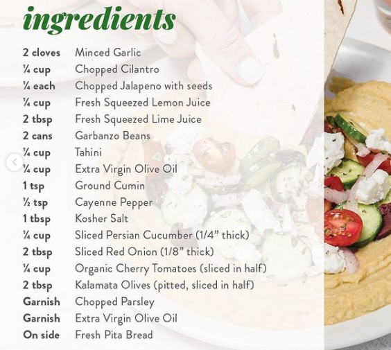 Ingredients list